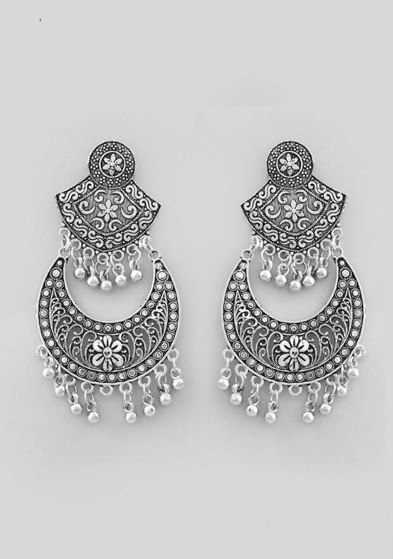 Silver Plated Oxidized Chandbali Earrings