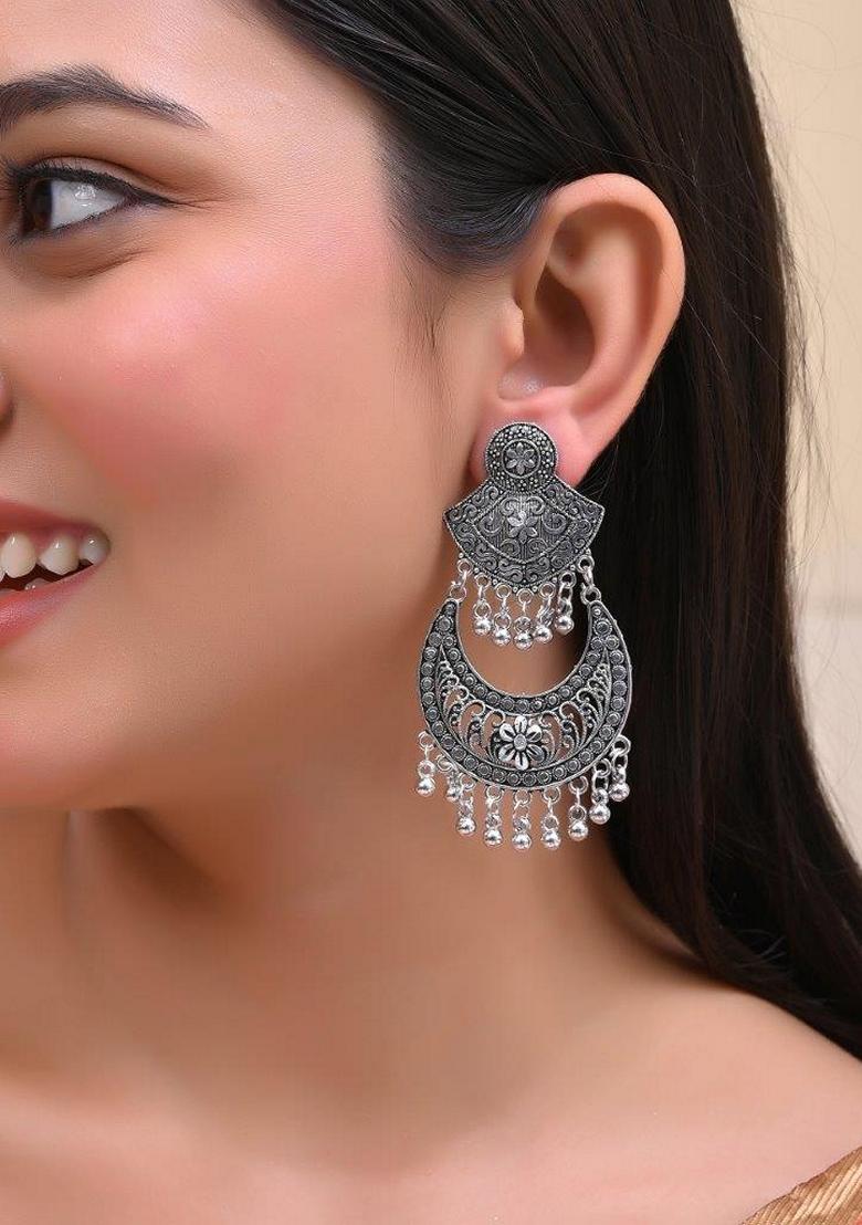 Silver Plated Oxidized Chandbali Earrings