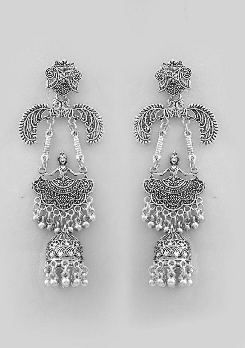 Silver Plated Oxidized Dancing Drop Earrings
