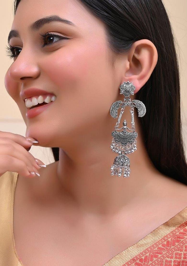 Silver Plated Oxidized Dancing Drop Earrings