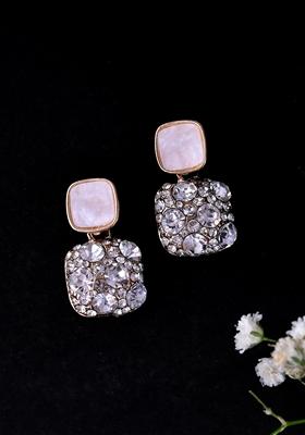 Gold Stainless Steel Crystal Studded Square Shaped Studs