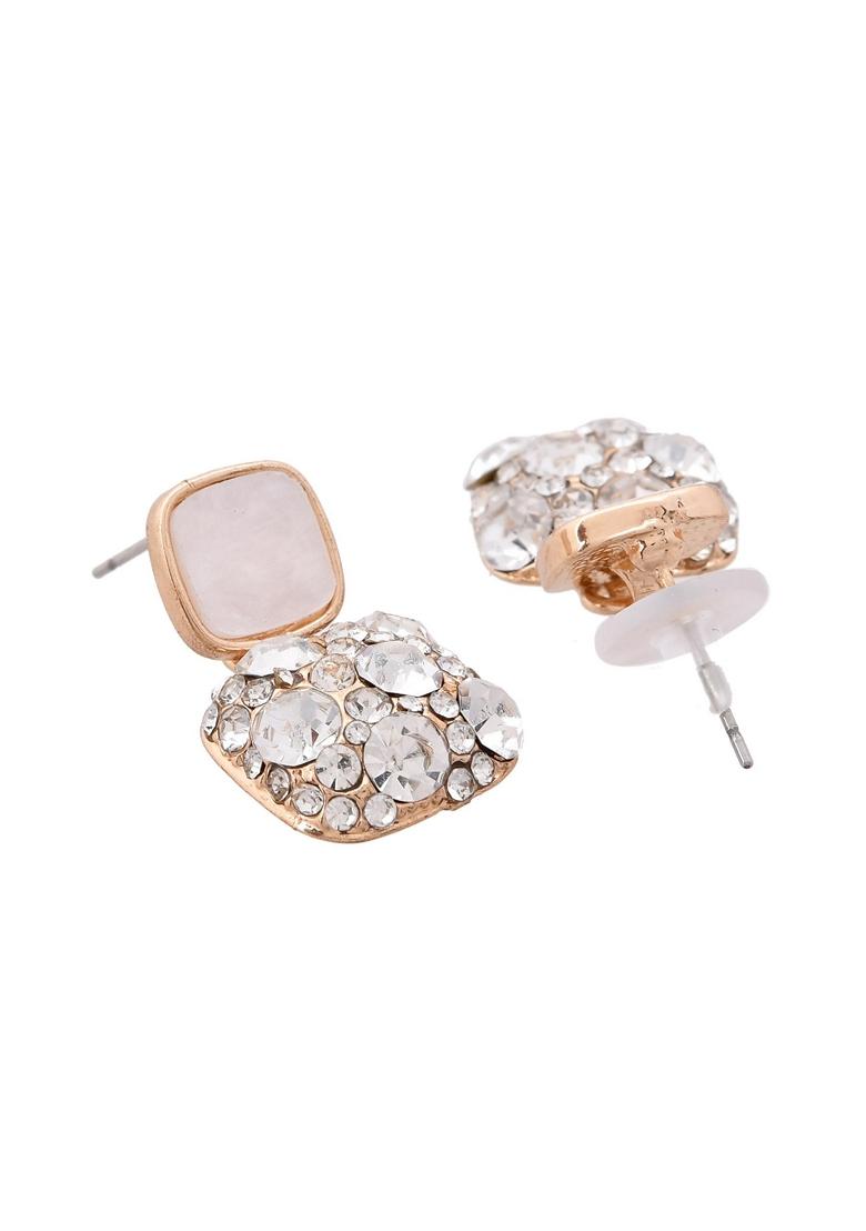 Gold Stainless Steel Crystal Studded Square Shaped Studs