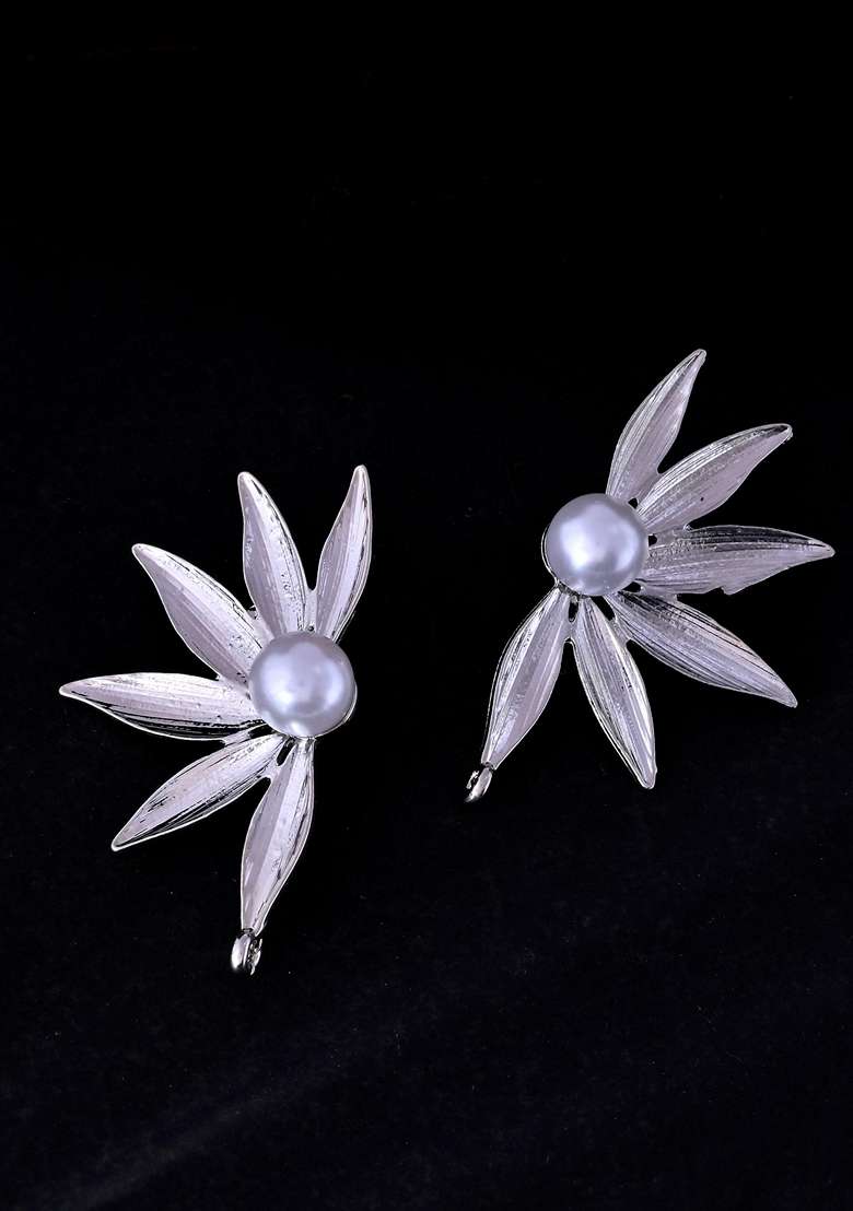 Silver Plated Stainless Steel Pearl Flower Shapped Studs - Indya