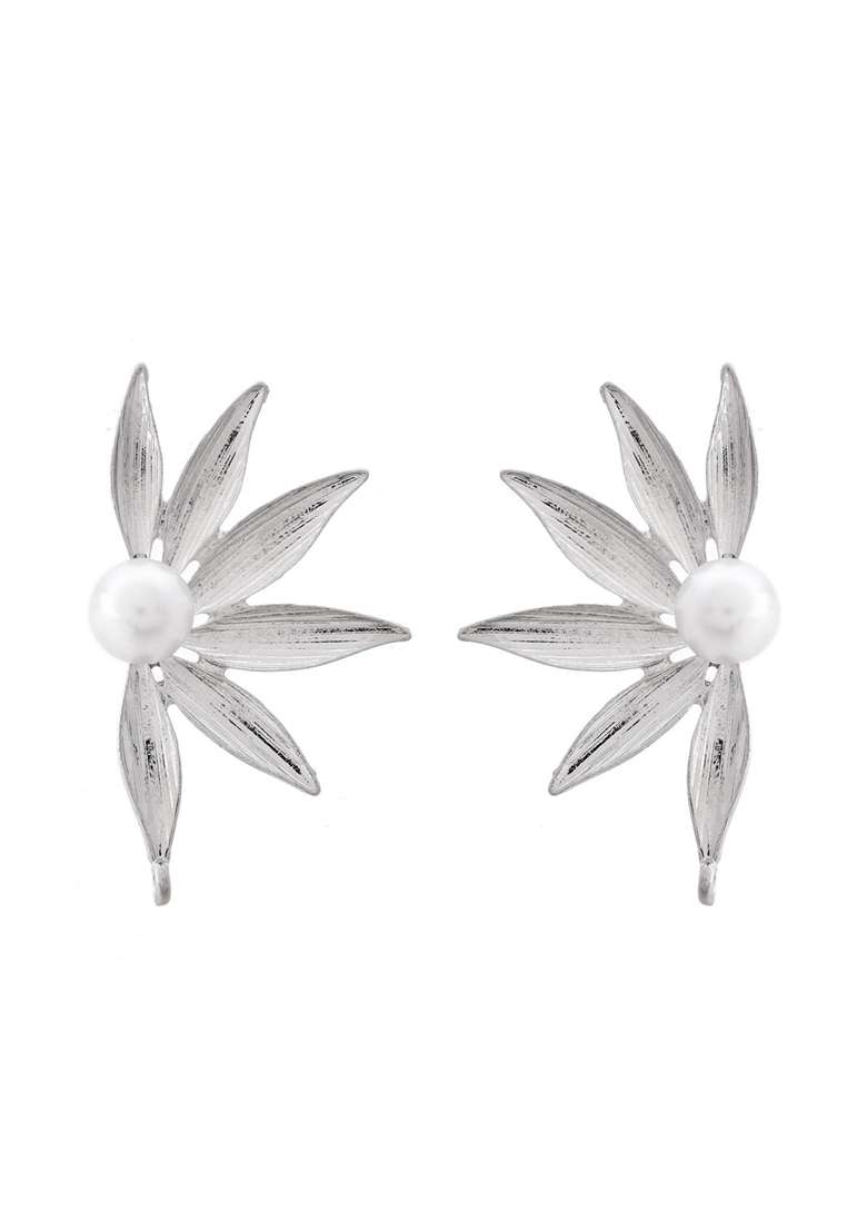 Silver Plated Stainless Steel Pearl Flower Shapped Studs - Indya