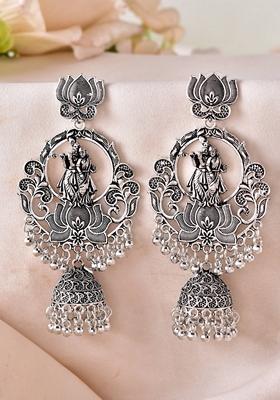 Silver Plated Radha Krishna Shaped Oxidized Earrings