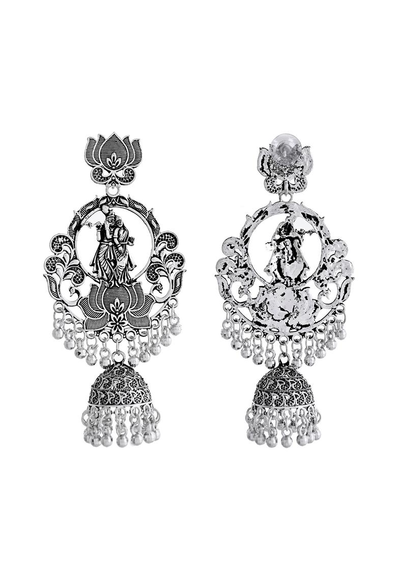 Silver Plated Radha Krishna Shaped Oxidized Earrings