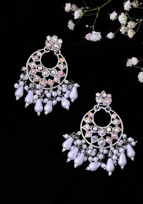 Silver Plated Stone Studded Studs Earrings