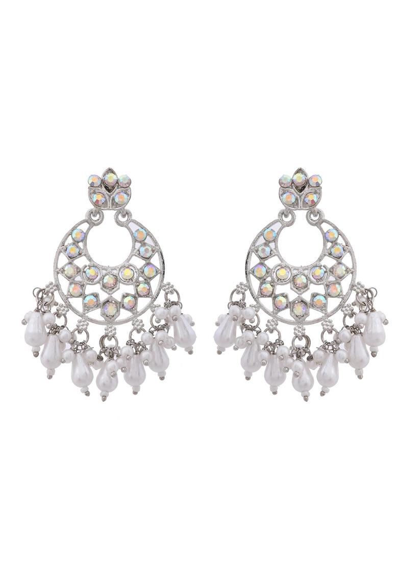 Silver Plated Stone Studded Studs Earrings
