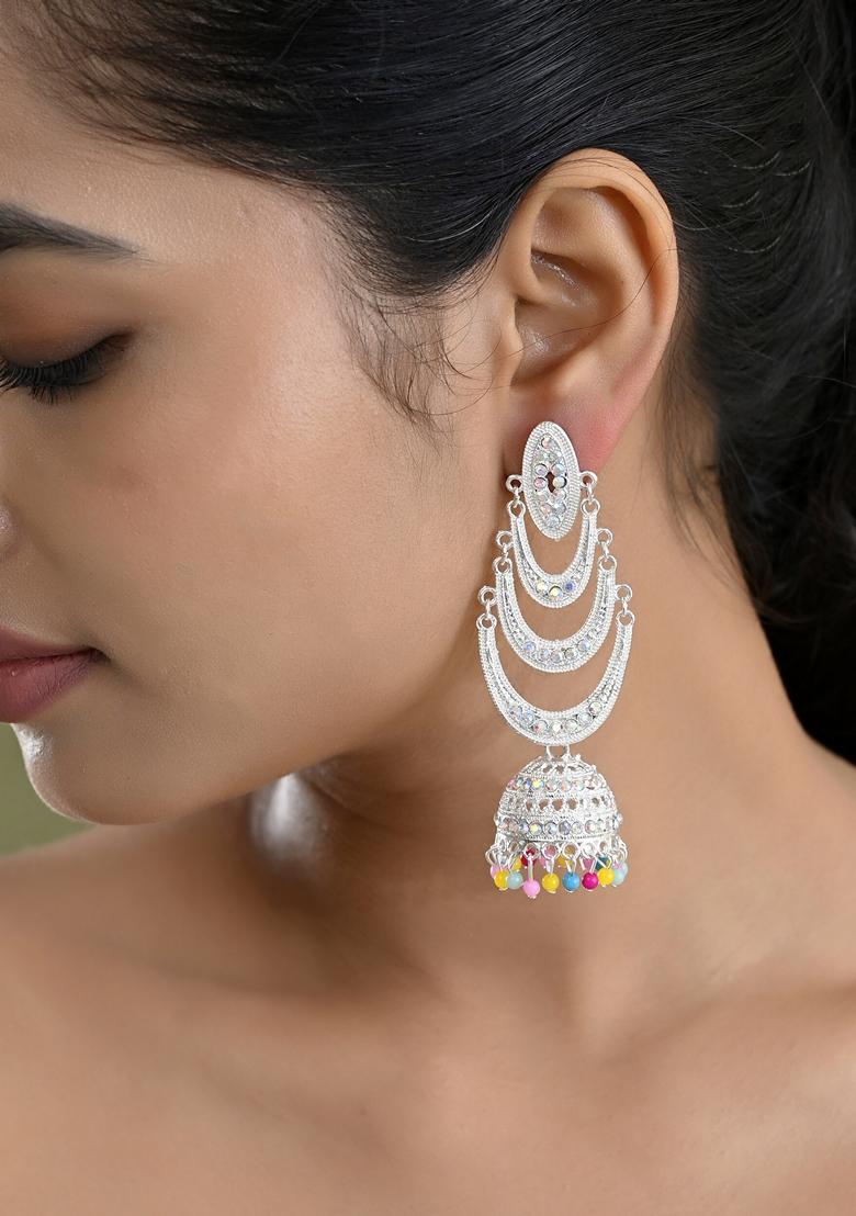 White Oxidized Mult Layer Chandbali Earrings