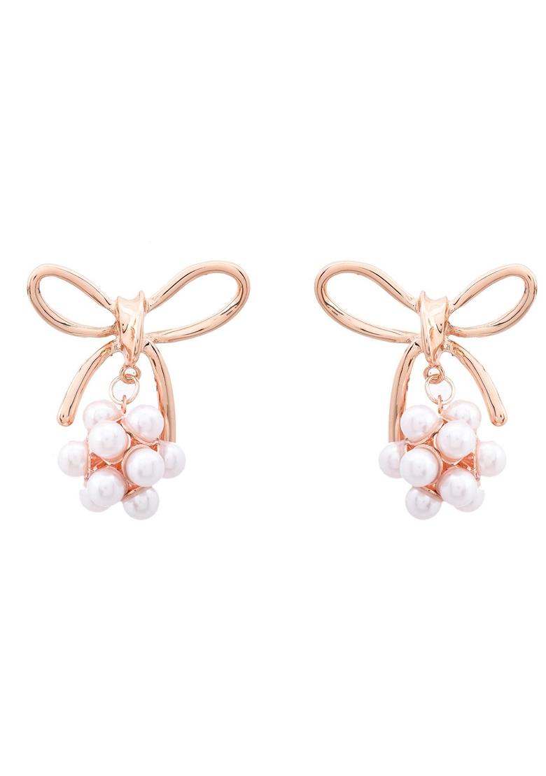 Rose Gold Rose Plated Pearl With Bow Shapped Designer Earrings