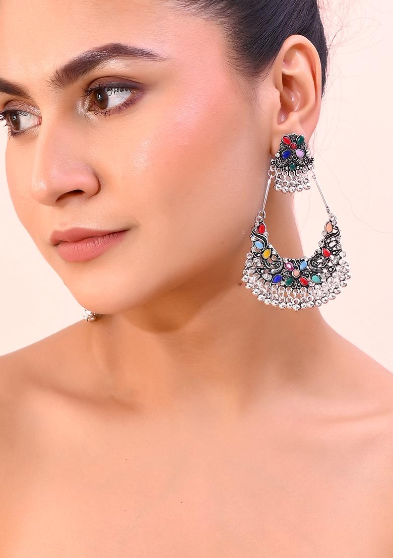 Silver Plated Colour Peacock Oxidized Contemporary Earrings