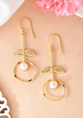 Gold Plated Stone Studded Circular Drop Earrings