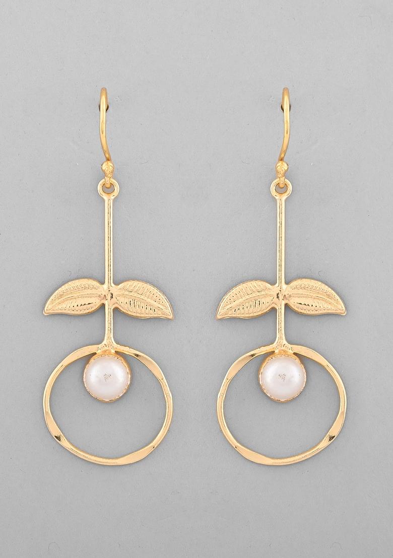 Gold Plated Stone Studded Circular Drop Earrings