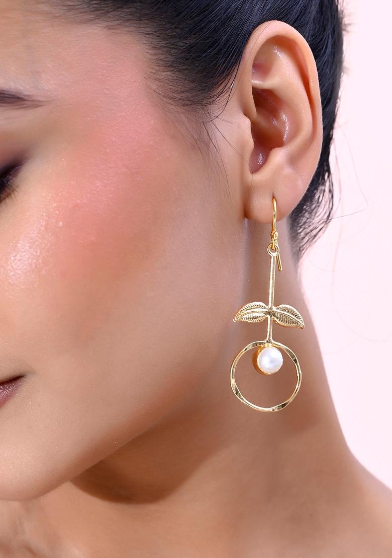 Gold Plated Stone Studded Circular Drop Earrings