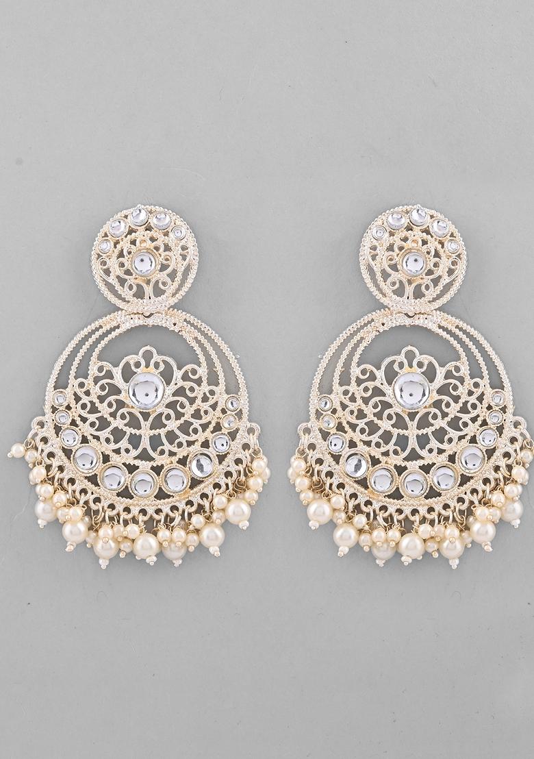 Gold Plated Kundan Contemporary Circular Chandbaali Earrings