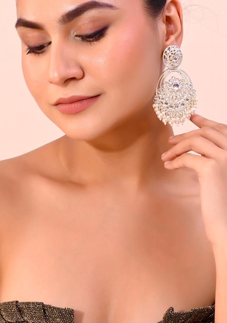 Gold Plated Kundan Contemporary Circular Chandbaali Earrings