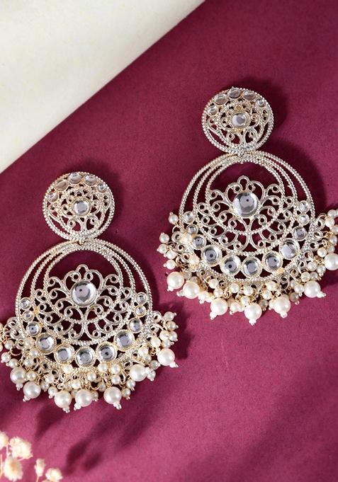 Gold Plated Kundan Contemporary Circular Chandbaali Earrings