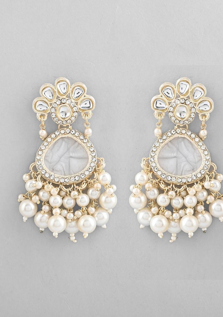 Gold Toned Kundan Studded Contemporary Oxidised Drop Earrings