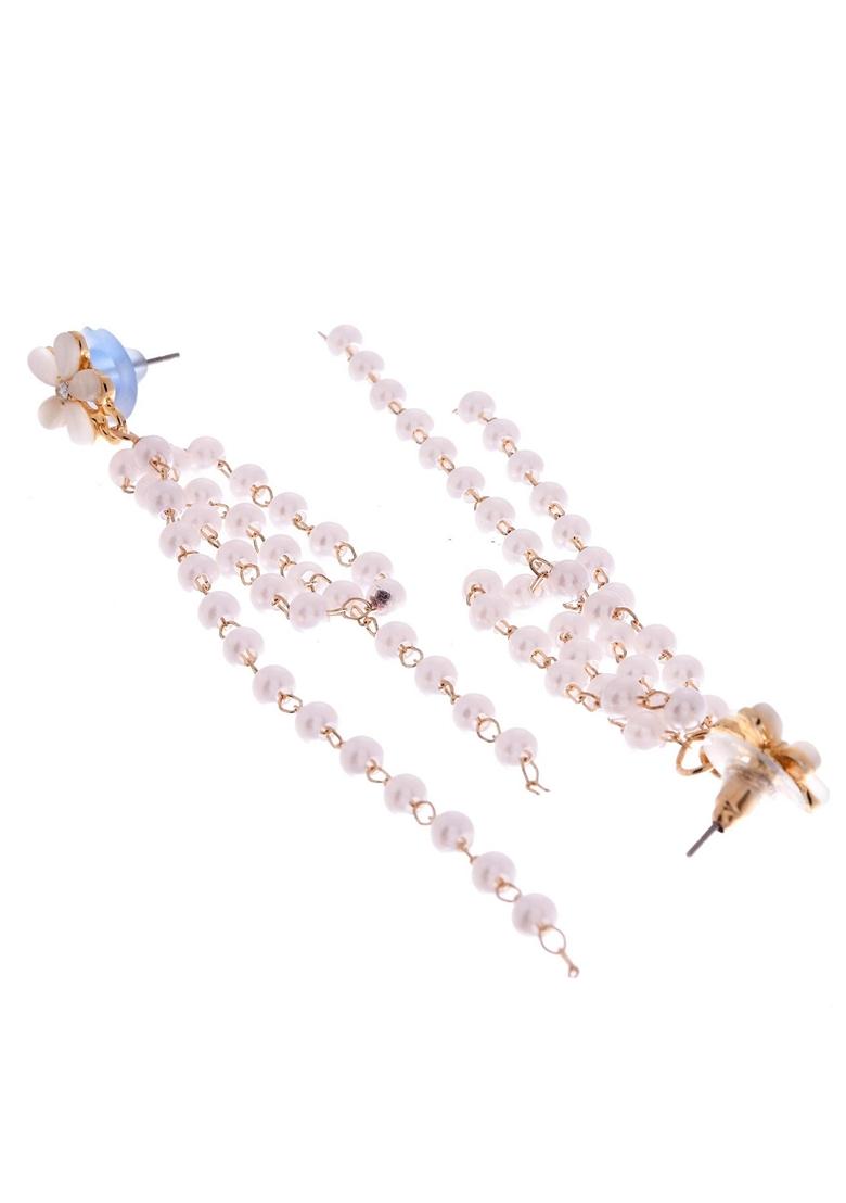 Gold Plated Flower Stone Studded Beaded Acrylic Drop Earrings