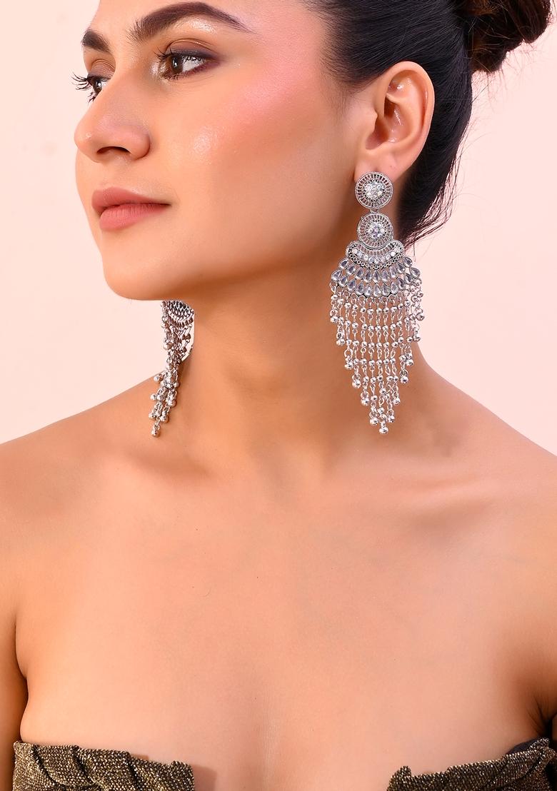 Silver Plated Ghungroo Oxidized Drop Long Earrings