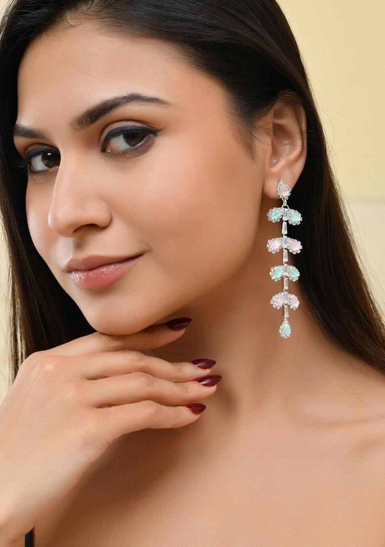 Silver Toned Mind And Leaf Shaped Drop Earrings