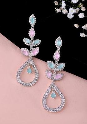 Silver Toned Mind And Tear Drop Shaped Drop Earrings