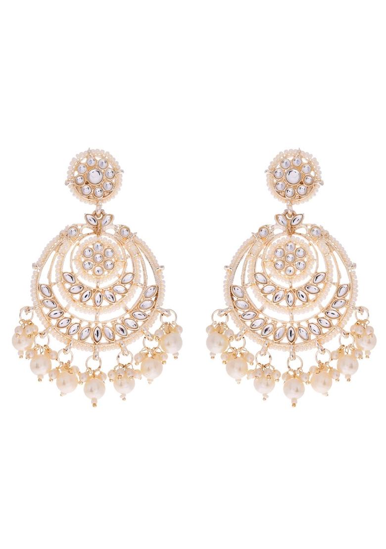 White Kundan And Pearl Studded Circular Earrings