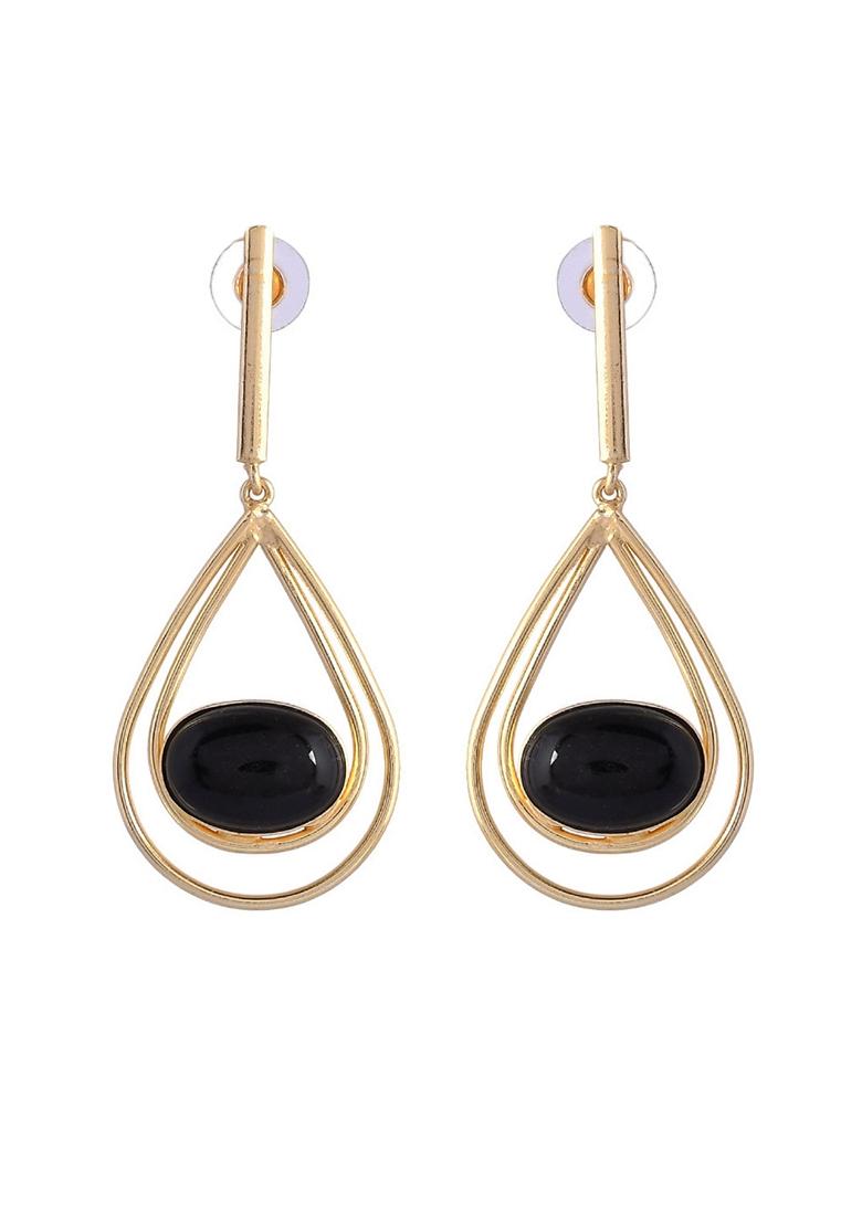 Gold Plated Black Stone Studded Handcrafted Drop Earrings