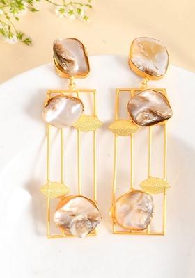 Gold Platet Stone Rectangular Shaped Earrings