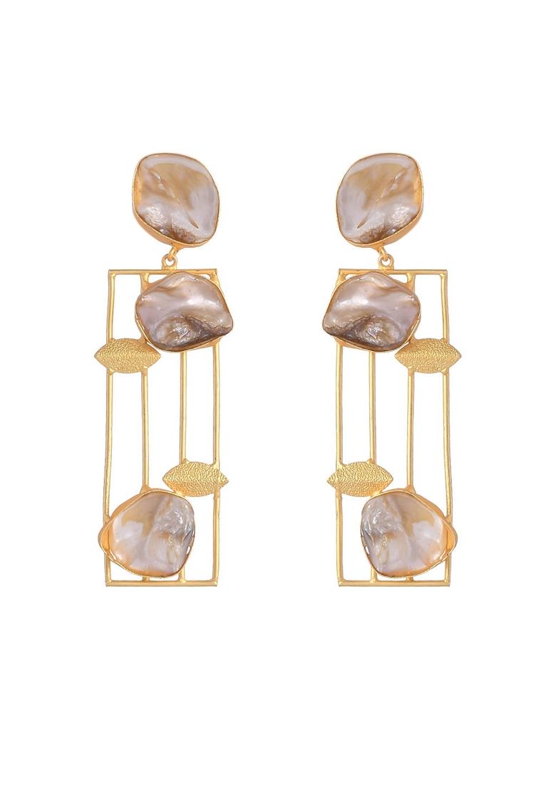 Gold Platet Stone Rectangular Shaped Earrings