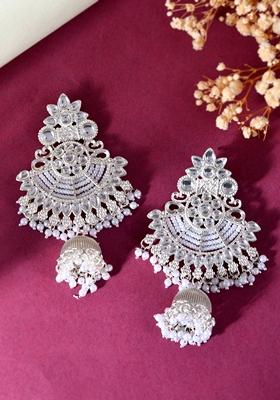 Silver Plated Kundan Contemporary Jhumka Earrings