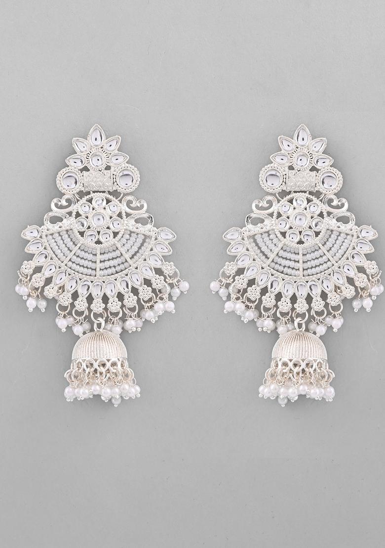 Silver Plated Kundan Contemporary Jhumka Earrings