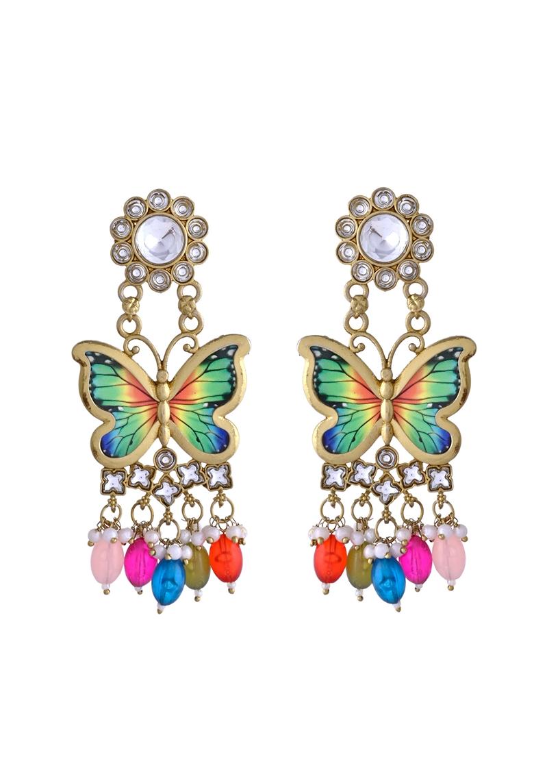 Gold Toned Colour Butterfly Shaped Long Earrings