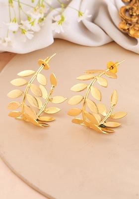Gold Plated Leaf Shaped Hoop Earrings