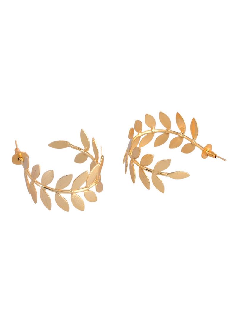 Gold Plated Leaf Shaped Hoop Earrings