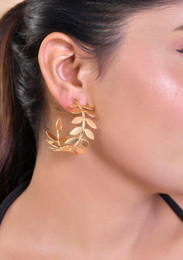 Gold Plated Leaf Shaped Hoop Earrings