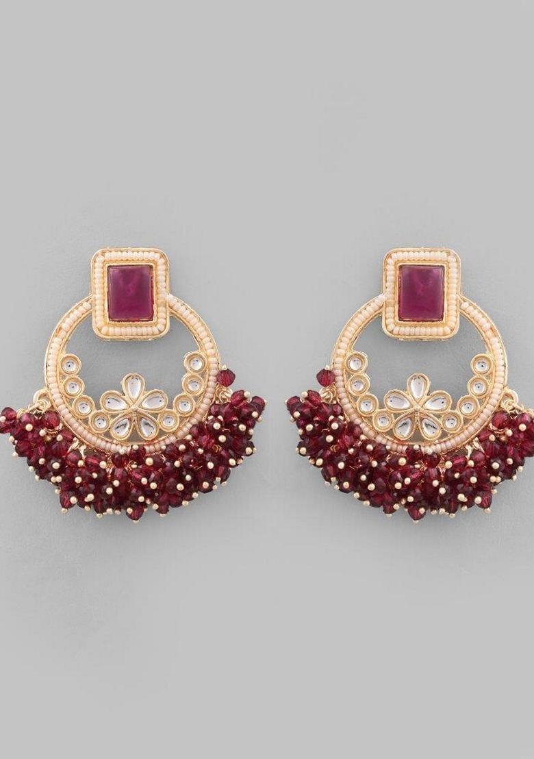 Purple Purple Stone Studded Earrings