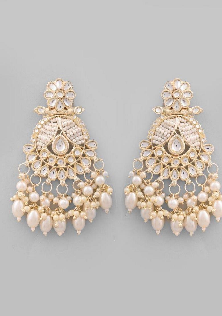 White Stone Studded Drop Earrings