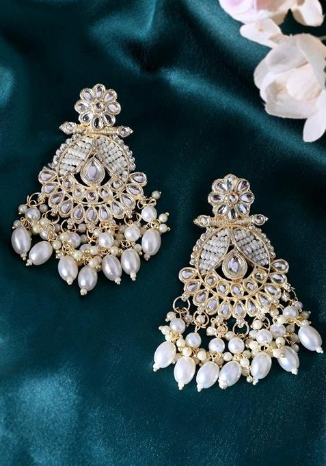 White Stone Studded Drop Earrings
