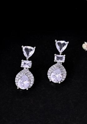 Silver Plated Ad Stone Studded Drop Earrings