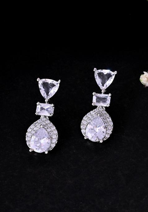 Silver Plated Ad Stone Studded Drop Earrings
