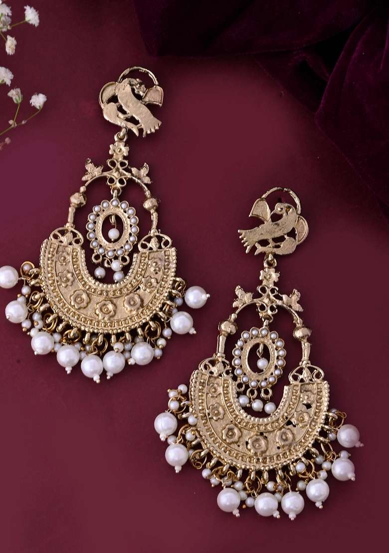 Gold Copper Plated Designer Long Drop Earrings - Indya