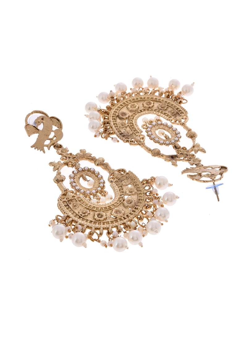 Gold Copper Plated Designer Long Drop Earrings - Indya