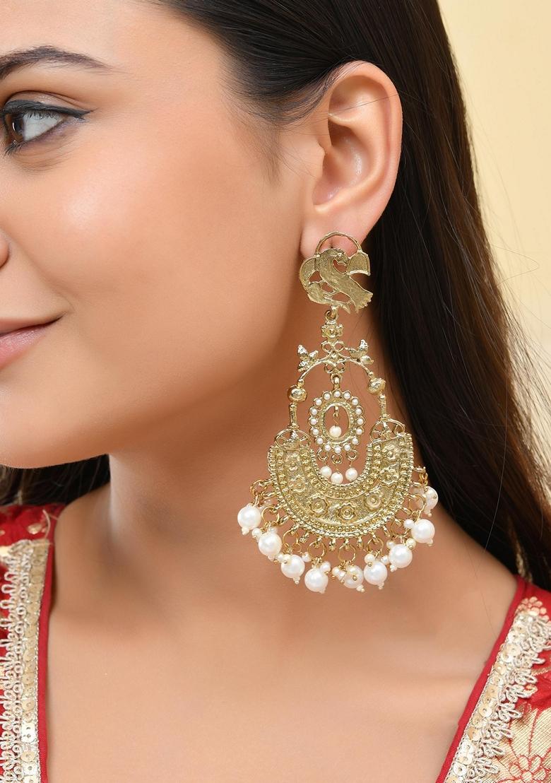 Gold Copper Plated Designer Long Drop Earrings