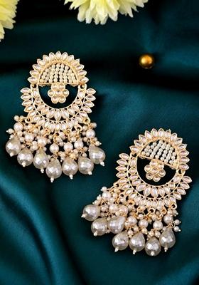 White Pearl Studded Chandbali Earrings