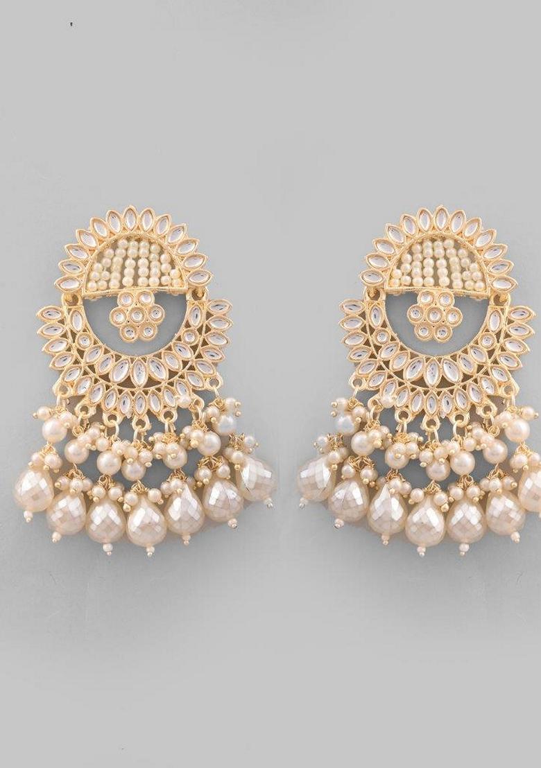 White Pearl Studded Chandbali Earrings