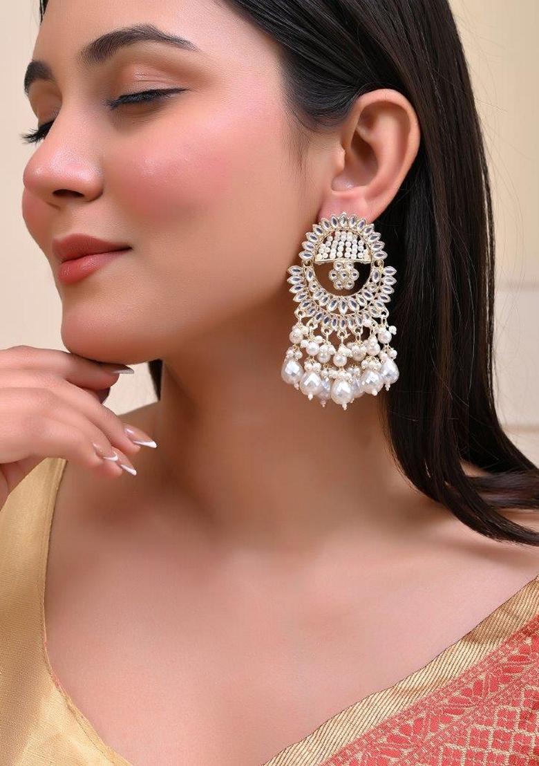 White Pearl Studded Chandbali Earrings