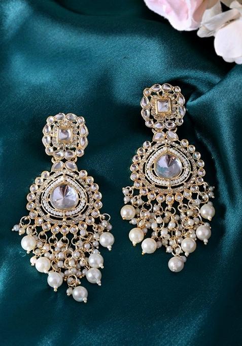 White Kundan Studded Drop Earrings