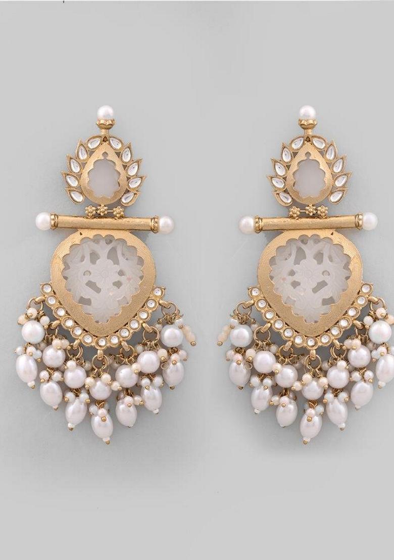 White Colour Drop And Dangle Statement Earrings