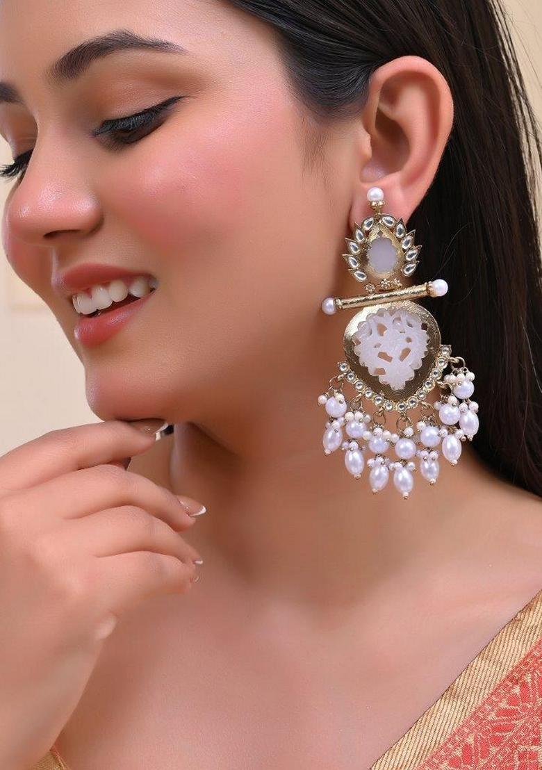 White Colour Drop And Dangle Statement Earrings